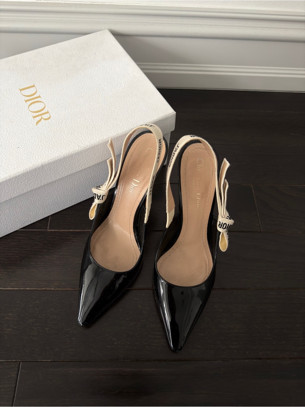 Dior Black Patent Leather Slingback Pumps size 38